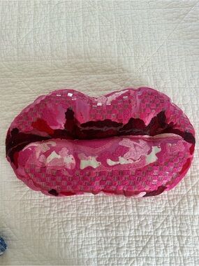 MacKenzie-Childs Hot Pink Lip Decorative Pillow with Magenta Accents